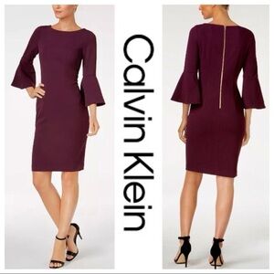 Calvin Klein Women's Burgundy Bell Sleeve Dress